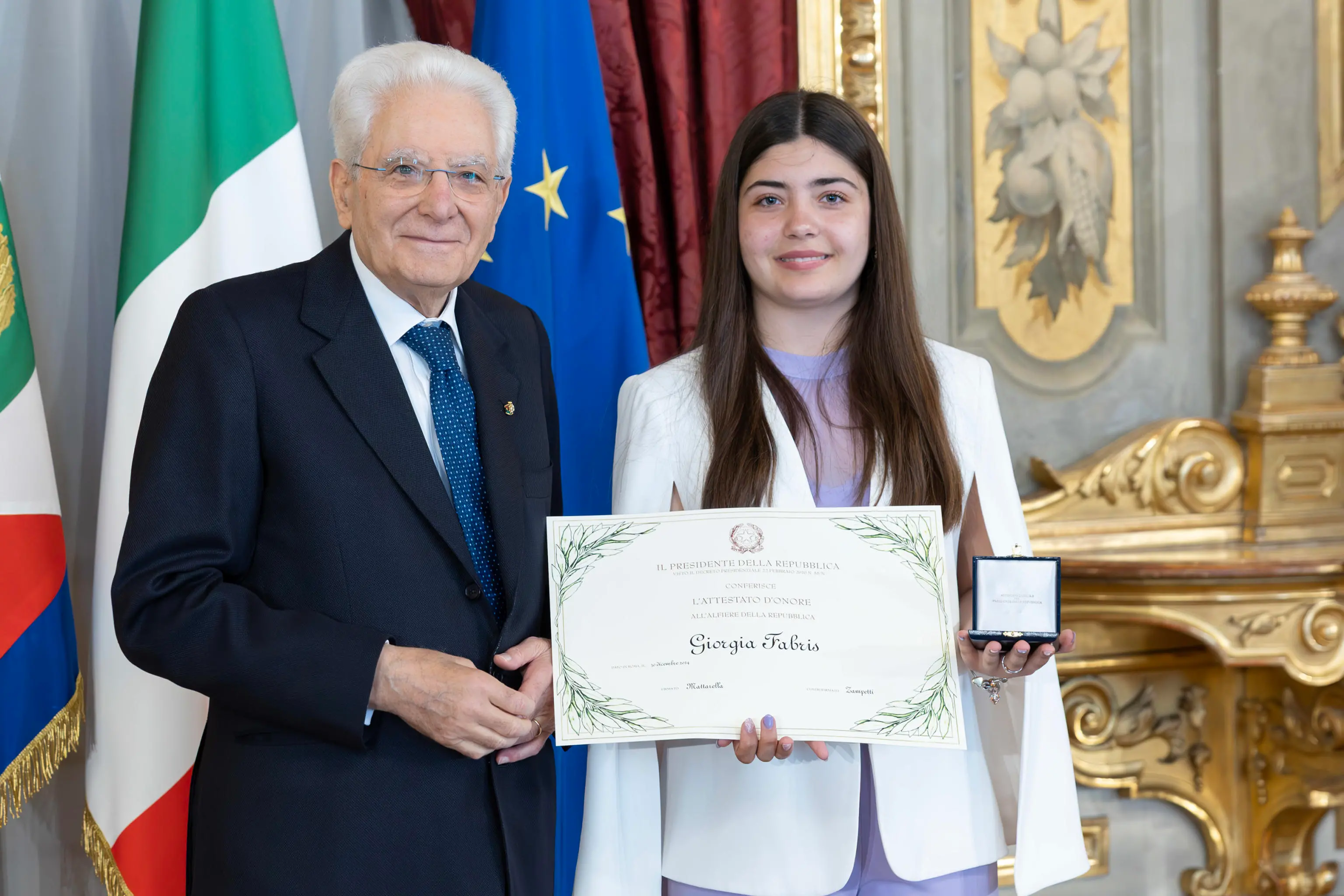 Sergio Mattarella insieme a Giorgia Fabris