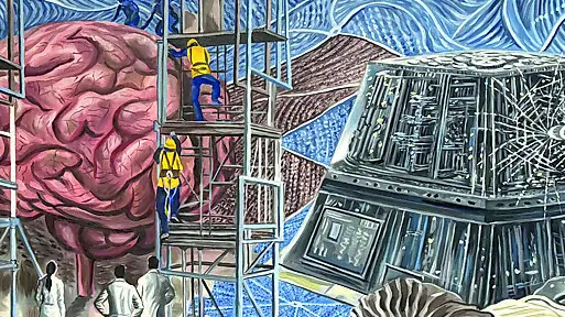 Particolare di un’opera di Walter Bortolossi: The Transhumanists