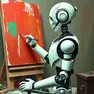 Un robot mentre dipinge: un’immagine realizzata con l’Ai