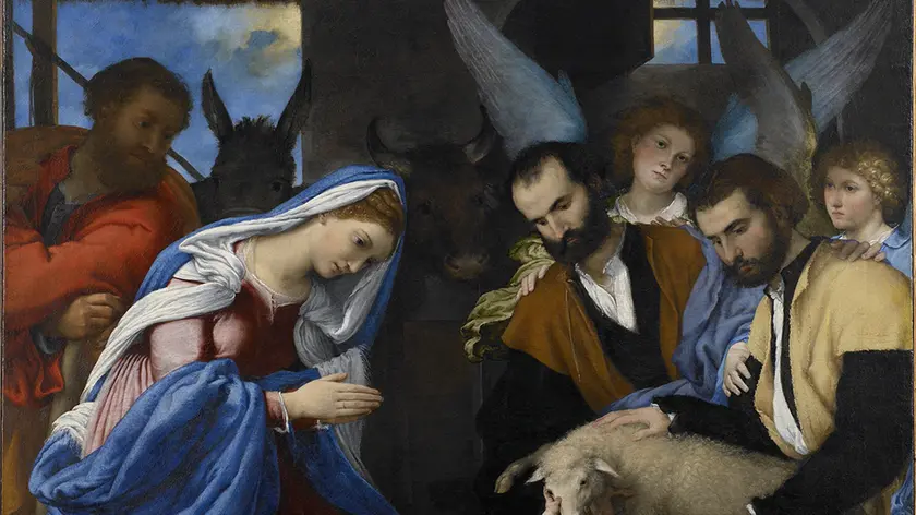 Una delle opere in mostra: Lorenzo Lotto, Natività