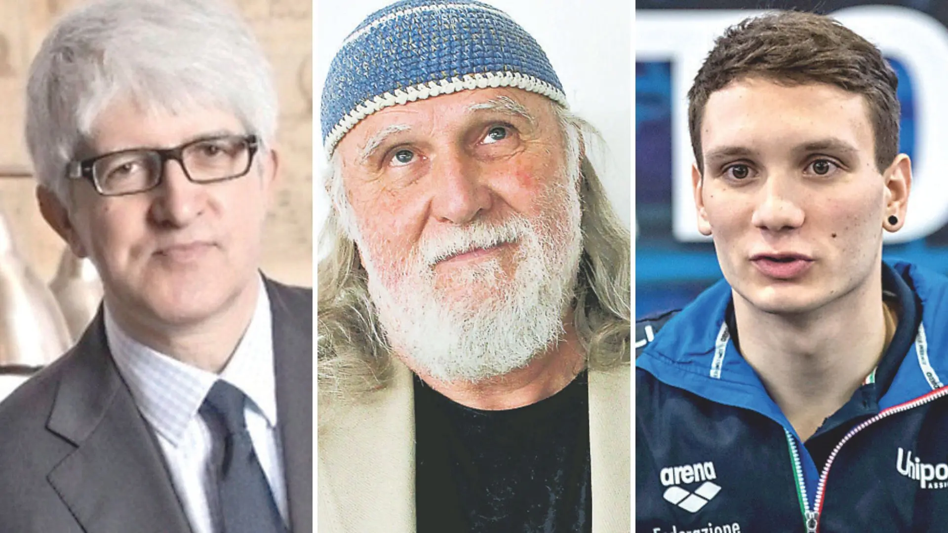 Da sinistra: il giornalista Beppe Severgnini, Moni Ovadia e Manuel Bortuzzo