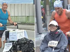 A sinistra, una delle iniziative benefiche di Michele Roveredo, a destra alla Maratona del sorriso con Eleonora Carlon