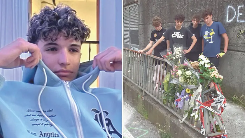 La vittima, Andrea Degano Gremese, a destra l'incredulità degli amici sul luogo dell'incidente (foto Petrussi)