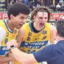 Ferrari e Marangon della Gesteco e coach Marco Crespi, responsabile dell’Academy dell'Aquila Trento