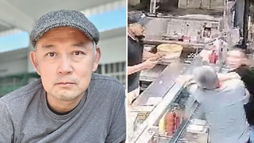 A sinistra Shimpei Tominaga, a destra il momento del pugno che ne causato la morte