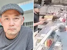 A sinistra Shimpei Tominaga, a destra il momento del pugno che ne causato la morte