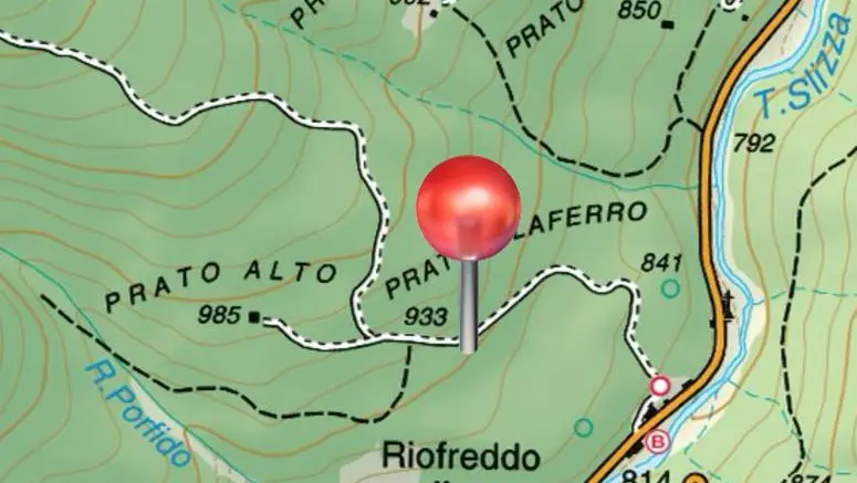 Il pallino rosso sulla mappa indica il luogo dove è stato soccorso l'escursionista