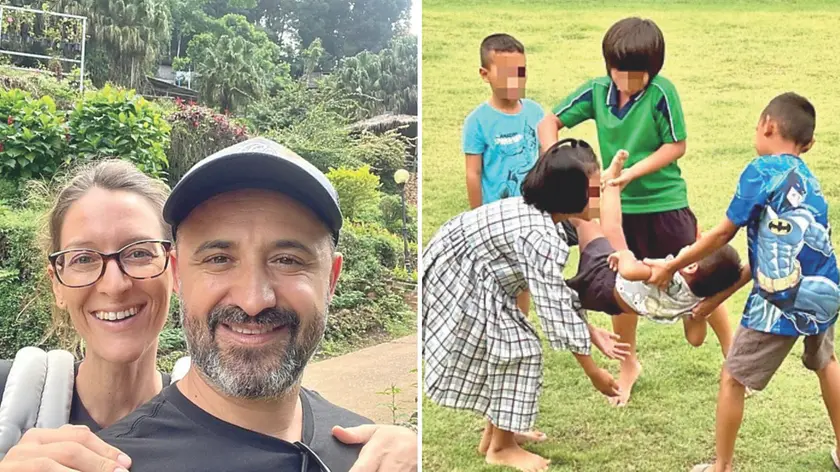 Tommaso Origo, 44enne di Polcenigo, e la pordenonese Laura Zanussi: a destra, alcuni dei bambini ospitati nella casa famiglia