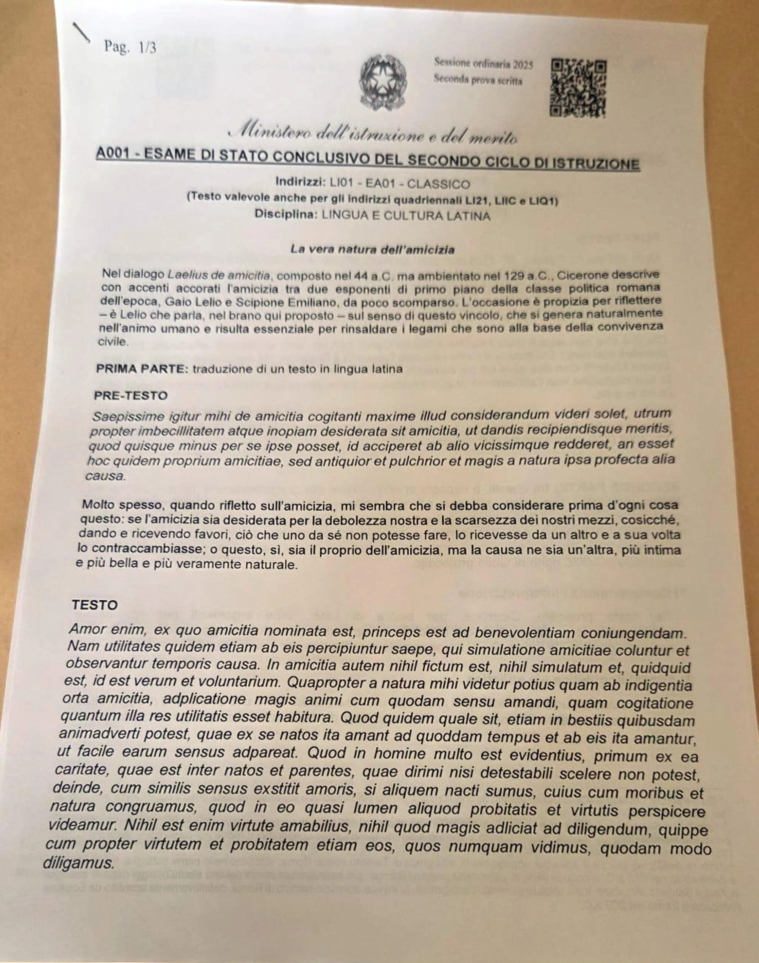 La prova di latino ai licei classici