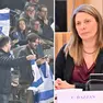 Tifosi israeliani allo stadio Friuli lo scorso ottobre e, a destra, l'assessore Chiara Dazzan