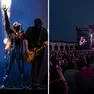 Due momenti del concerto di Alanis Morissette a Villa Manin