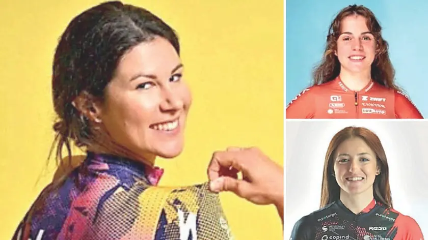 A sinistra, Elena Cecchini, 33 anni Sd Worx. A destra, in alto, Sara Casasola, 25 anni Fenix Deceuninck e, in basso, Asia Zontone, 23 anni Osolmant