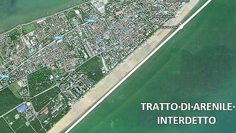 Il tratto di arenile interessato dall’esibizione della Pan: dalla doggy beach all’area in concessione alla Ge.Tur.