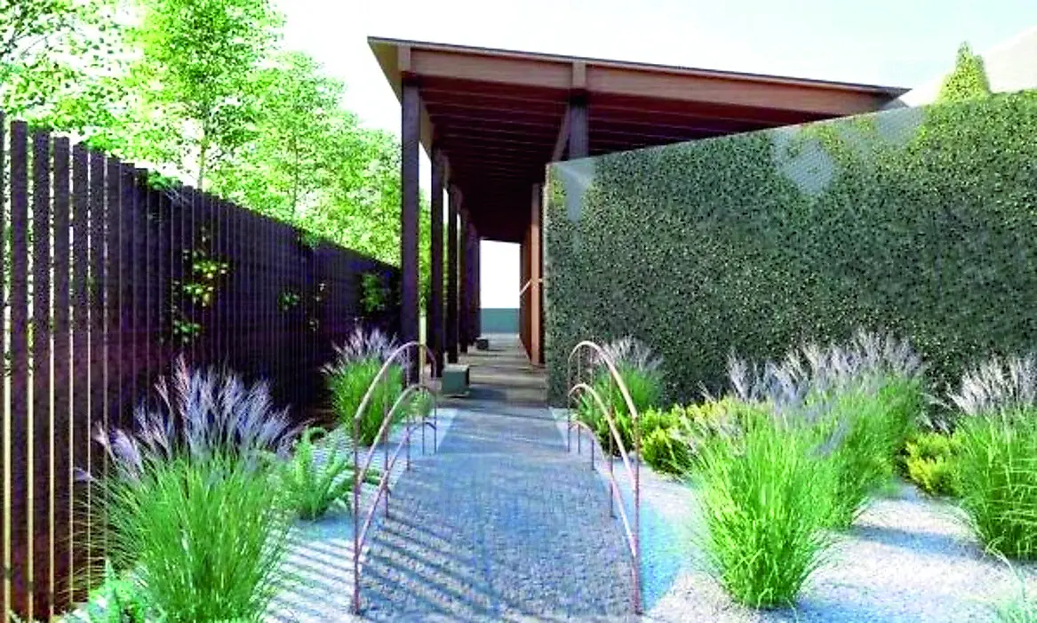 Un rendering del tempio crematorio in costruzione