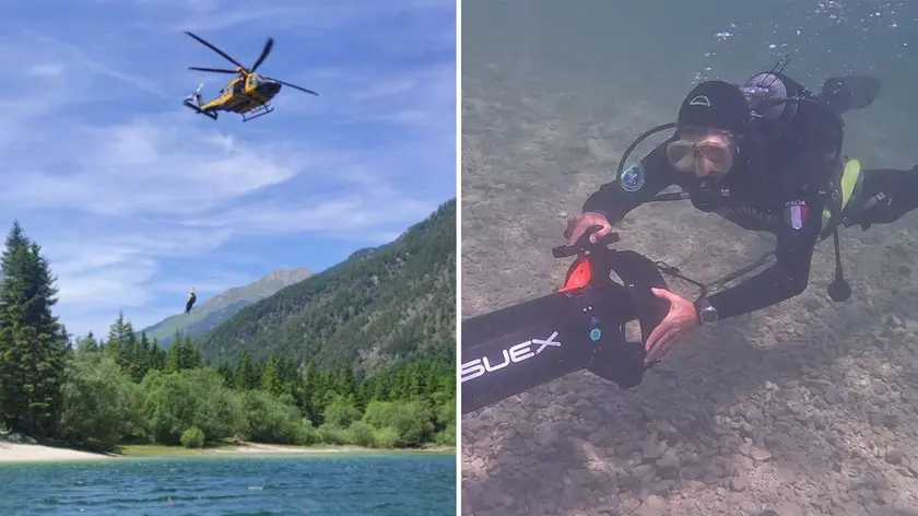 Coinvolti un elicottero e i sommozzatori nell'esercitazione del Sagf sul lago del Predil