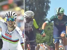 Lo sloveno Tadej Pogacar batte Vingegaard sul Mûr de Bretagne, a destra il friulano Jonathan Milan