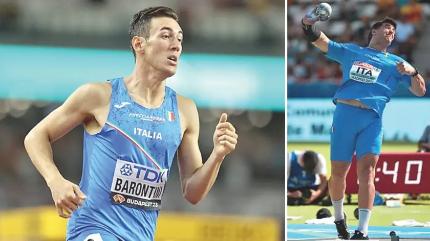 Simone Barontini sarà in gara negli 800, a destra Leo Fabbri, tra i protagonisti nel lancio del peso