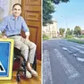 Da sinistra, l’assessore Marchiol con uno dei cartelli e le strisce da rifare in via Leonardo da Vinci / foto petrussi
