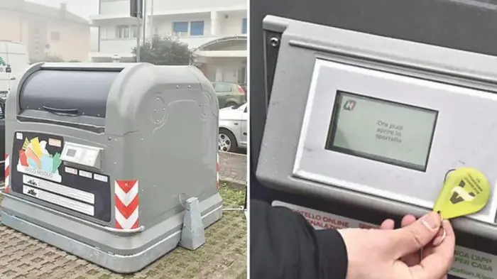 Un cassonetto intelligente in via Podgora a Udine (foto Petrussi)