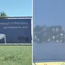 Il cartellone affisso dalla ditta Billiani lungo la strada regionale 56 arrivando da Udine e il logo dell’azienda cancellato dalla vernice