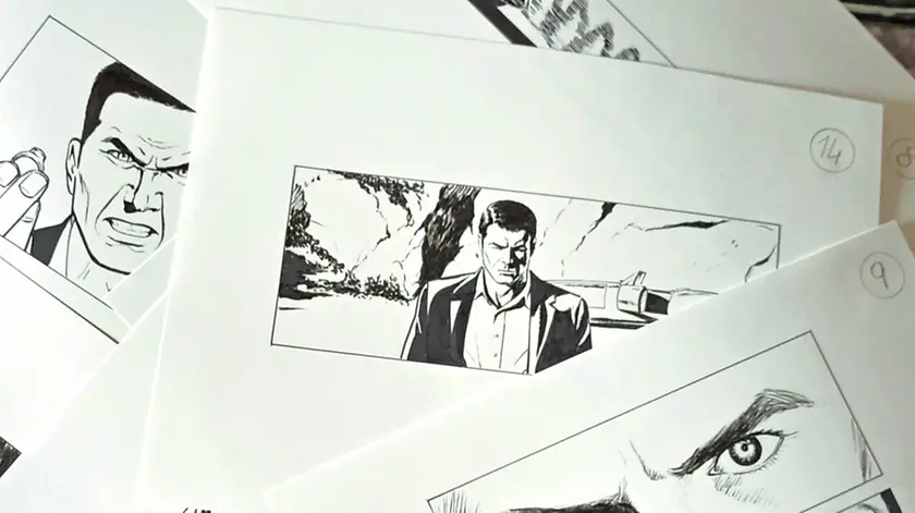 Alcune tavole realizzate dal disegnatore pordenonese Emanuele Barison, che ha lavorato a un film noir