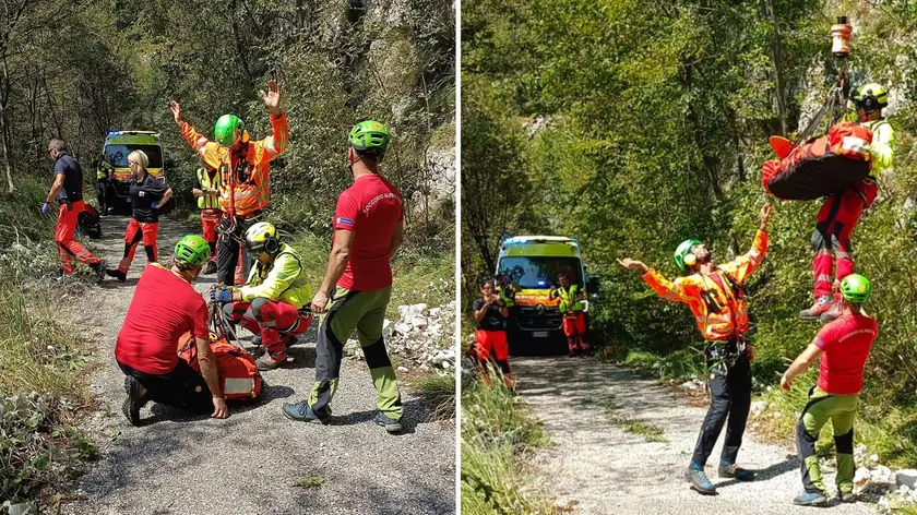 Il recupero del ciclista ferito ad Aviano