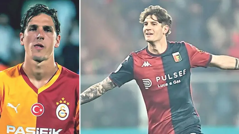 Zaniolo in maglia Galatasaray e Zanoli, mentre esulta per il gol segnato con il Genoa all’Udinese ad aprile