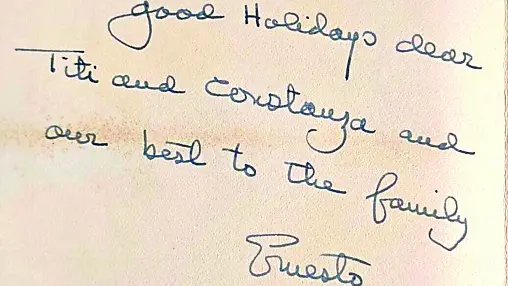 Uno dei biglietti di auguri di Hemingway indirizzati agli amici Kechler