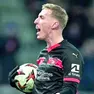 L'attaccante polacco Adam Buksa esulta dopo l’ultimo gol in Europa League