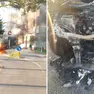 L'incendio a Feletto Umberto, di fronte alla concessionaria Ferri Auto