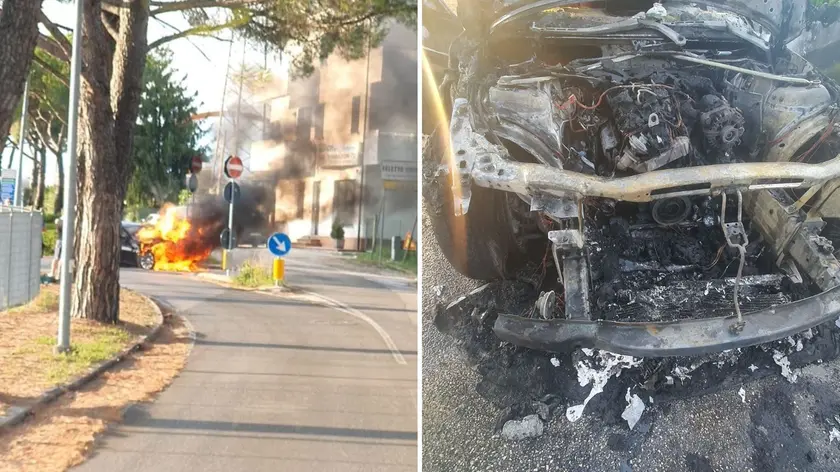 L'incendio a Feletto Umberto, di fronte alla concessionaria Ferri Auto