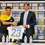 Udine, 19 agosto 2015. Udinese calcio. Nella foto, la presentazione di Marco Antonio de Mattos Filho Marquinho da parte del direttore sportivo Cristiano Giaretta. 2015 - 2016.