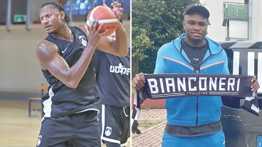 Spencer in palestra a Tarvisio e, a destra, prima foto da giocatore dell’Apu per Mekowulu
