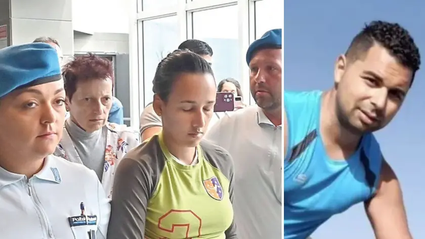 Lorena Venier e Mailyn Castro Monsalvo in tribunale a Udine, a destra Alessandro Venier, la vittima