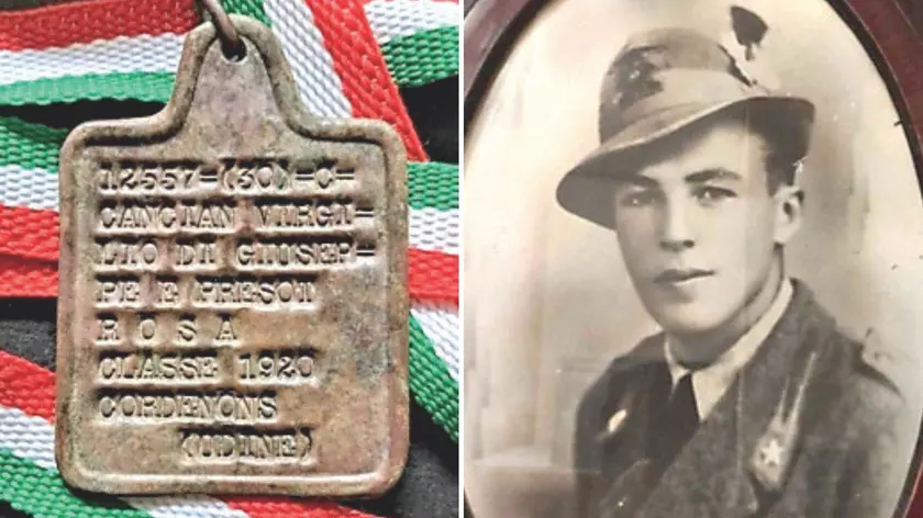 L’alpino Virgilio Cancian, noto come Rino Guera, e la sua piastrina identificativa