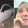 A sinistra l’auto parcheggiata in via Villa Glori da cui sono state rubate le ruote, a destra la docente Virginia d’Aponte nel video-denuncia sui social