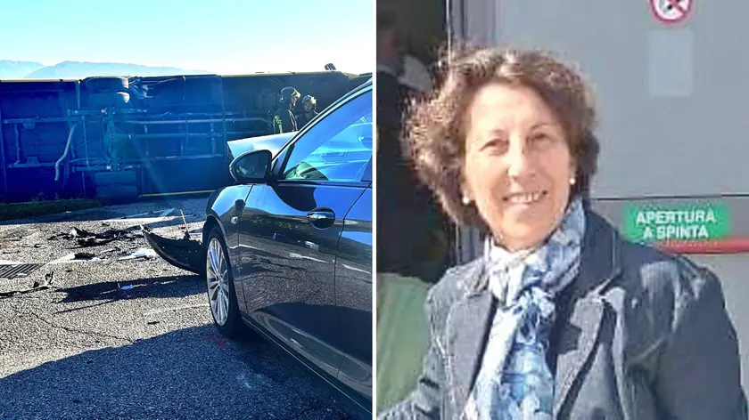 A sinistra l'auto e lo scuolabus coinvolti nell'incidente, a destra Rosa Ingenito