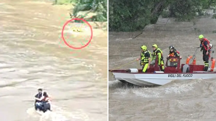 Il disperato tentativo a nuoto di un soccorritore di salvare i tre ragazzi, a destra le ricerche