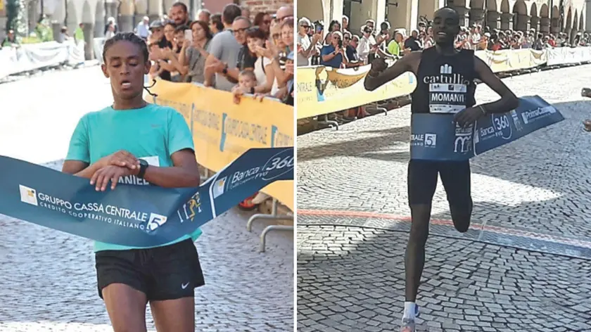 L’eritrea Rahel Daniel e il keniano Vincent Momanyi, vincitori della Maratonina 2025 (foto Petrussi)