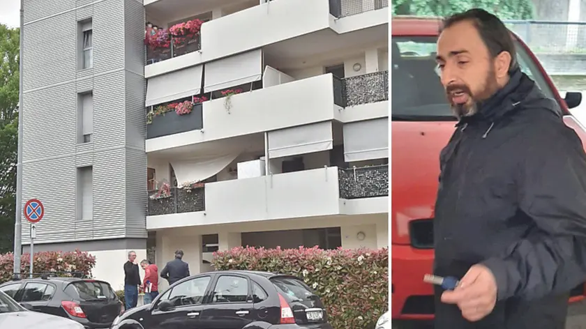 Il condominio dove è avvenuto l’omicidio, a Udine, e Vincenzo Paglialonga