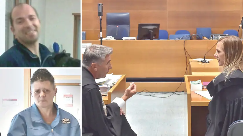 A sinistra, dall'alto: Stefano Iurigh e Silvia Comello. A destra il pm Andrea Gondolo con il legale della difesa Irene Lenarduzzi