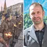 A destra David Di Gleria ha 48 anni, e, a sinistra, una manifestazione della Brigata Azov, inquadrata nell’esercito