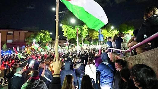 I manifestanti fuori dall’ospedale di Udine (foto Petrussi)
