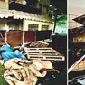 I bancali, piumoni e coperte sono stati spostati dalla veranda del locale chiuso. A destra le inferriate per scongiurare nuove intrusioni