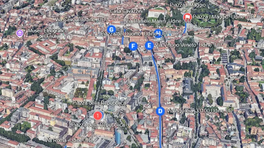 Una vista dall'alto, con Google Earth, del percorso della sfilata