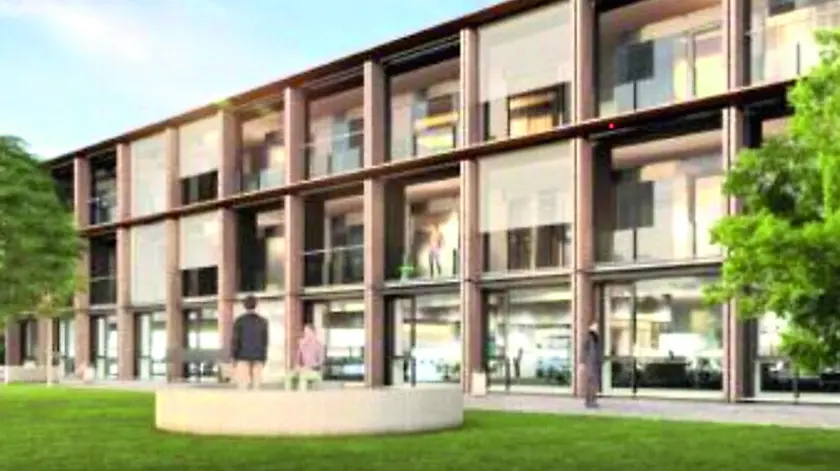 Il rendering della palazzina del futuro centro federale a Palmanova
