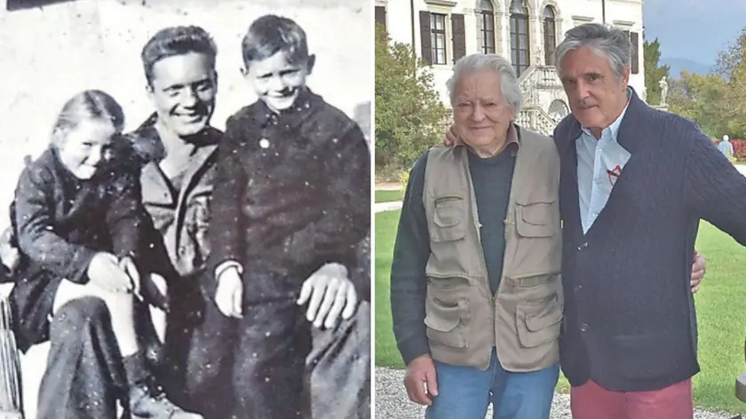 Il bimbo a destra è il friulano Giorgio Colitti, all'epoca 8 anni; a destra, oggi, con il conte Luigi Deciani