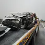 L'auto distrutta dopo l'impatto frontale contro il camion