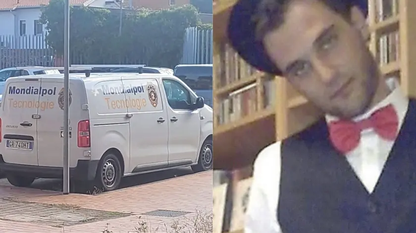 Matteo Taverna e, a sinistra, il furgone utilizzato dall’indagato dopo il fermo dei carabinieri