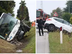 Il bus Atvo nel fosso e l'auto coinvolta nello schianto mortale (fotofilm)